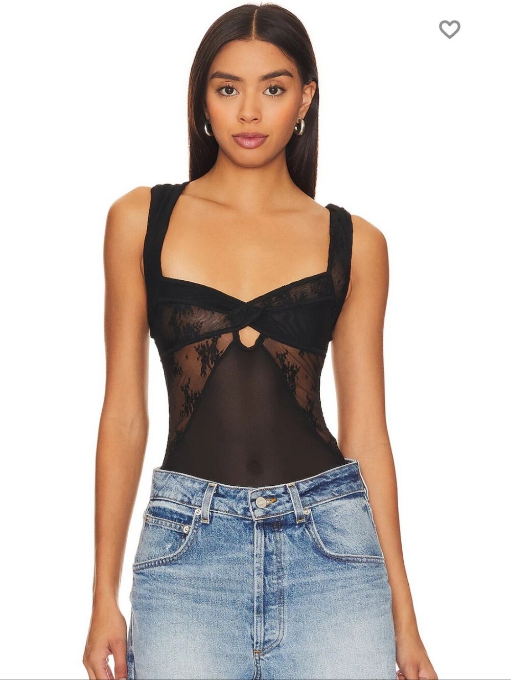 Free People 🛍Black Lace Mesh Twist-Front Bodysuit
